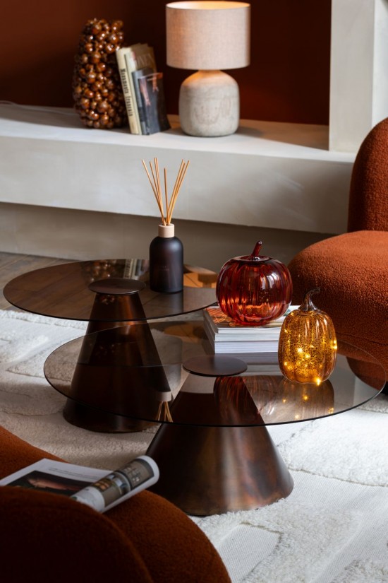 J-Line J Line tables d appoint bouts de canapé Table D Appoint Glass Flat Cap Cône Fer Marron Foncé Large.