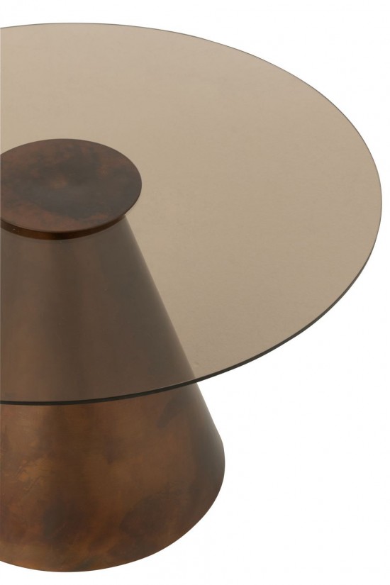 J-Line J Line tables d appoint bouts de canapé Jolipa Table D Appoint Glass Flat Cap Cône Fer Marron Foncé Large.