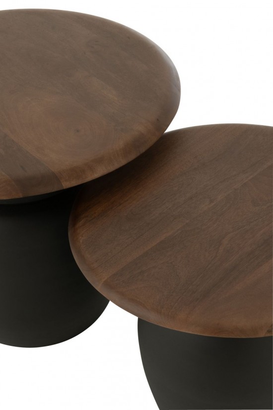 Jolipa Set De 2 Table D Appoint Ovale Fer Marron Foncé.