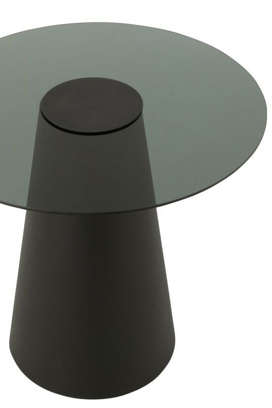 J-Line J Line tables d appoint bouts de canapé Jolipa Table D Appoint Glass Flat Cap Cône Fer Noir.