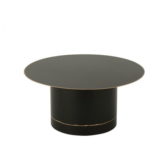 J Line Table Basse Base Cylindre With Golden Border Rond Fer Noir Doré Large L80xB80xH36 cm Jline 55860 by Jolipa 55860.