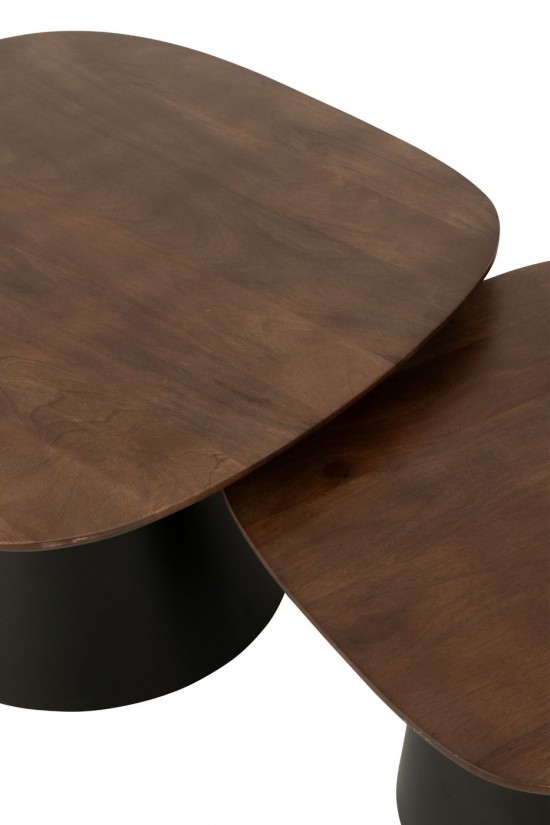 Jolipa Set De 2 Table D Appoint Carré Bois De Manguier Marron Foncé Noir.