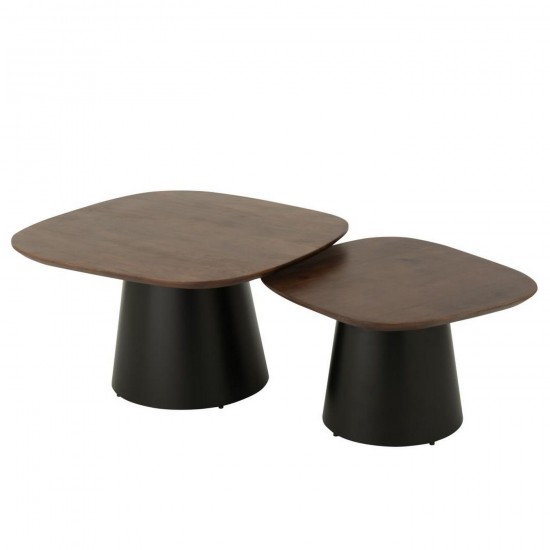 J Line Set De 2 Table D'Appoint Carré Bois De Manguier Marron Foncé Noir L79xB74xH43 cm Jline 55864 by Jolipa 55864.