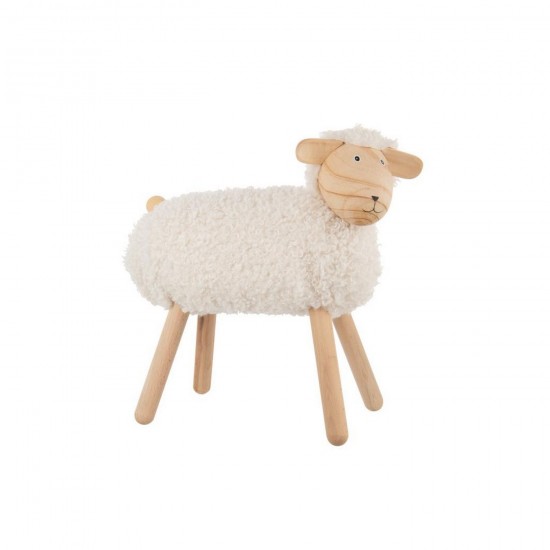 J Line Mouton Décoratif Bois De Hêtre Fausse Fourrure Naturel Blanc Cassé Large L20xB40xH45 cm Jline 55892 by Jolipa 55892.