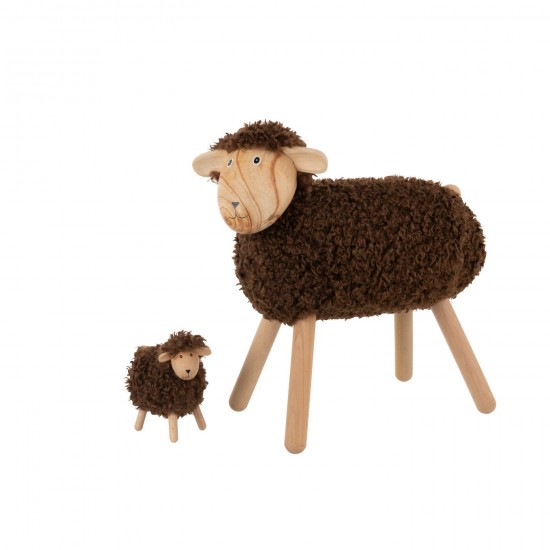 J-Line J Line moutons statuettes Jolipa Mouton Décoratif Bois De Hêtre Fausse Fourrure Naturel Marron Foncé Large.