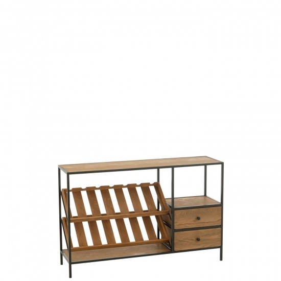 J Line Meuble Bar Wine Placage Naturel Noir Small L120xB33xH77 cm Jline 55903 by Jolipa 55903.