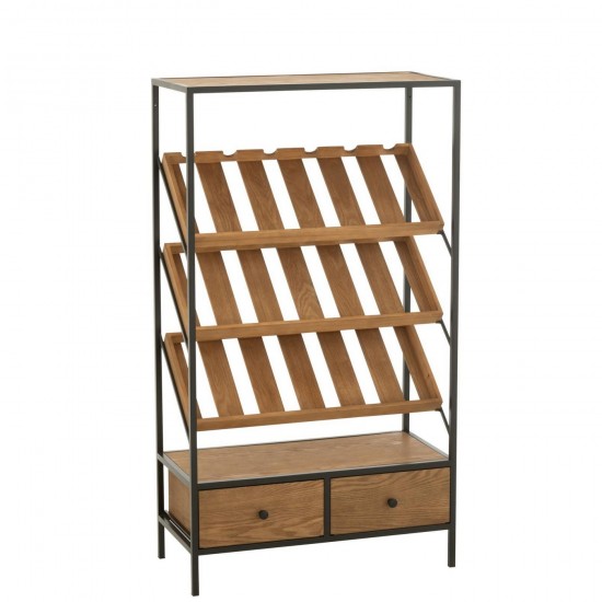 J Line Meuble Bar Wine Placage Naturel Noir Medium L70xB33xH125 cm Jline 55904 by Jolipa 55904.