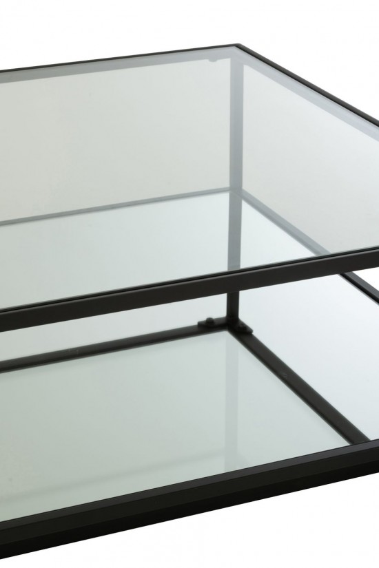 J-Line J Line tables de salon basse Table Basse Fer Verre Noir Large.