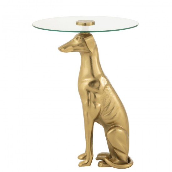 Jolipa Table D Appoint Dog Base Aluminium Verre Doré.