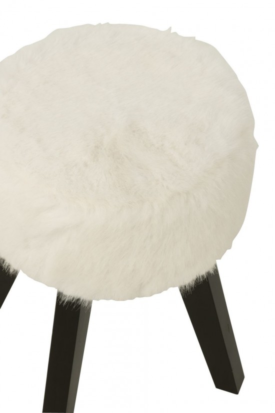 Jolipa Tabouret Fur With Wooden Legs Bois Blanc.