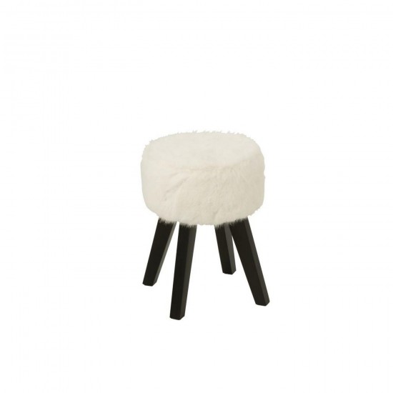 J Line Tabouret Fur With Wooden Legs Bois Blanc L30xB30xH40 cm Jline 55953 by Jolipa 55953.