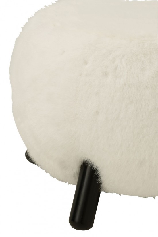 J-Line J Line tabourets ronds Jolipa Tabouret Fur With Wooden Legs Bois Blanc.