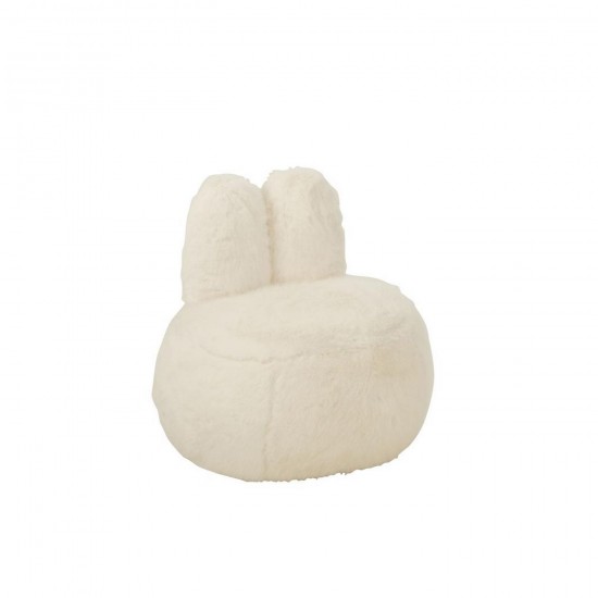 J Line Tabouret Fur With Bunny Ears Bois Blanc L58xB45xH56 cm Jline 55955 by Jolipa 55955.