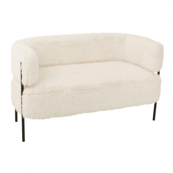 J Line Canapé 2 Places Fur With Metal Legs Bois Blanc L133xB66xH73 cm Jline 55957 by Jolipa 55957.