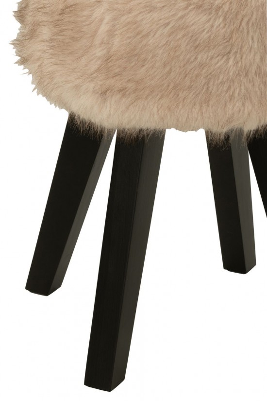 J-Line J Line tabourets ronds Jolipa Tabouret Fur With Wooden Legs Bois Taupe.