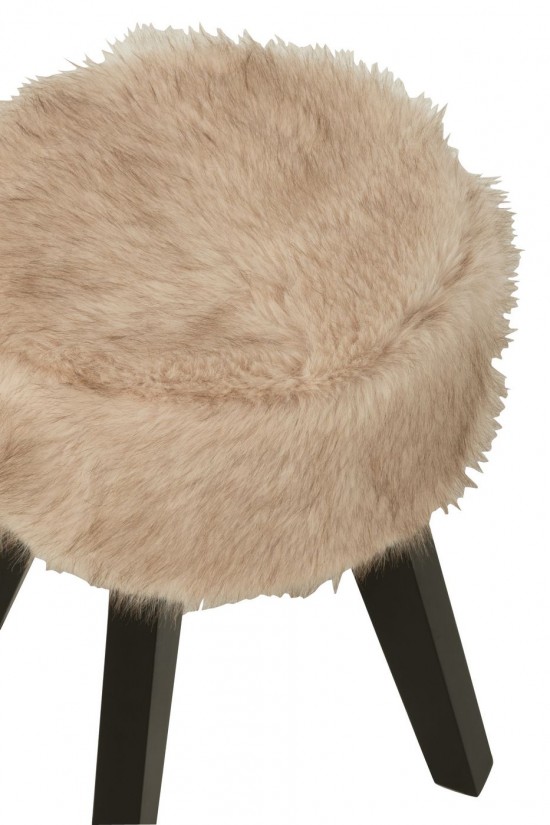 Jolipa Tabouret Fur With Wooden Legs Bois Taupe.