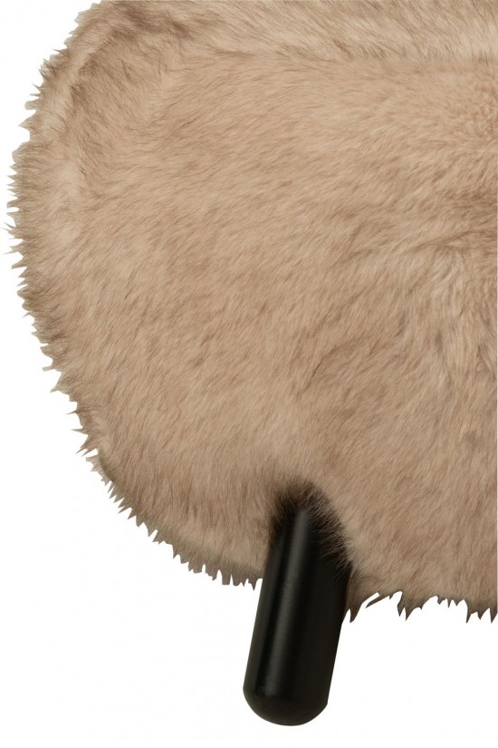 J-Line J Line tabourets ronds Jolipa Tabouret Fur With Wooden Legs Bois Taupe.