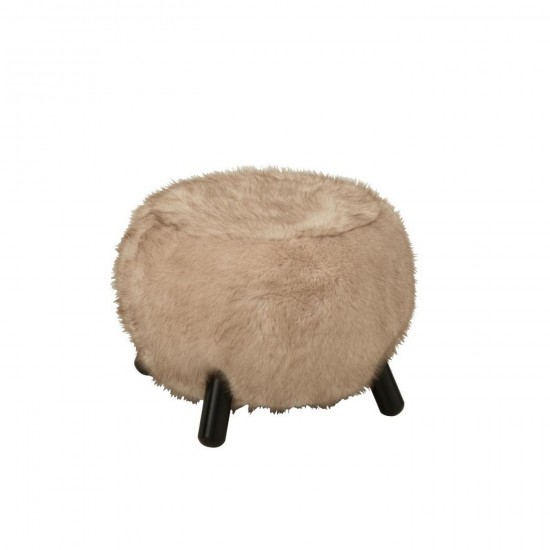 J Line Tabouret Fur With Wooden Legs Bois Taupe L53xB53xH40 cm Jline 55959 by Jolipa 55959.