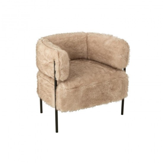 J Line Fauteuil Fur With Metal Legs Bois Taupe L76xB66xH73 cm Jline 55961 by Jolipa 55961.