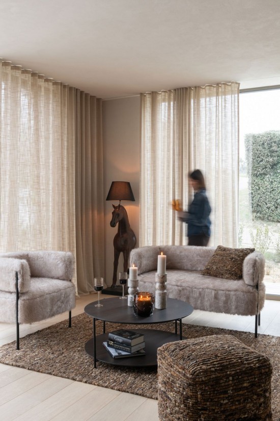 J-Line Divano A 2 Posti Fur With Metal Legs Legno Taupe.