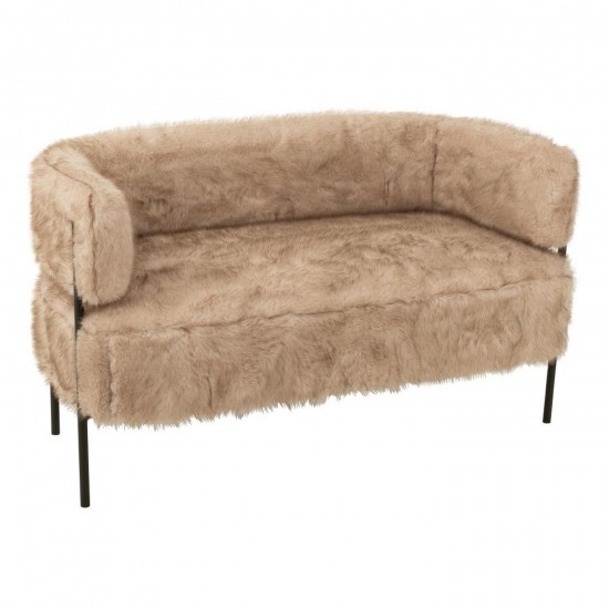 J Line Canapé 2 Places Fur With Metal Legs Bois Taupe L133xB66xH73 cm Jline 55962 by Jolipa 55962.