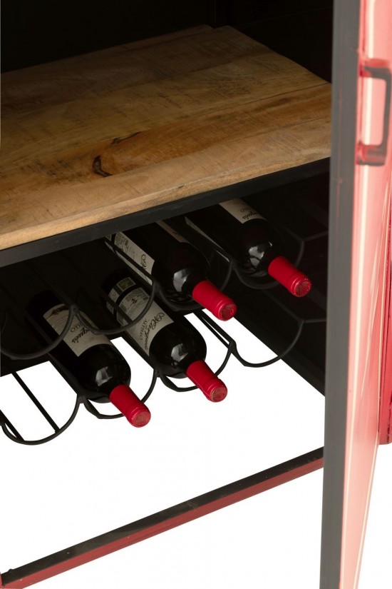 J Line Meuble Bar Téléphérique Fer Bois De Manguier Rouge Blanc L135xB47xH154 cm Jline 55966 by Jolipa 55966.