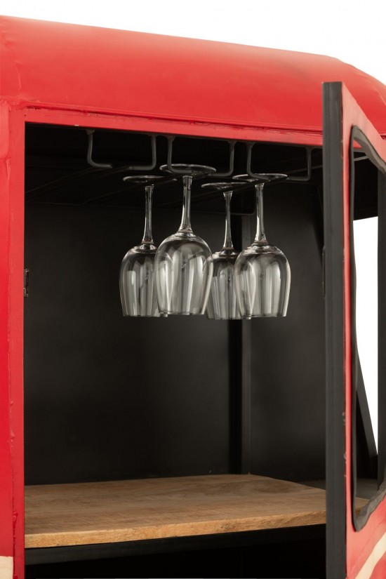 J-Line Mueble Bar Teleférico Plancha/Madera De Mango Rojo/Blanco.