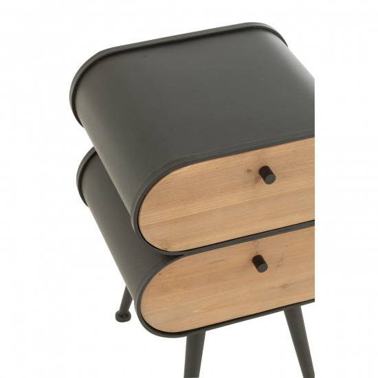 J-Line J Line tables de nuit chevet Meuble Wood And Metal Cabinet Bois De Sapin Noir Beige Clair.