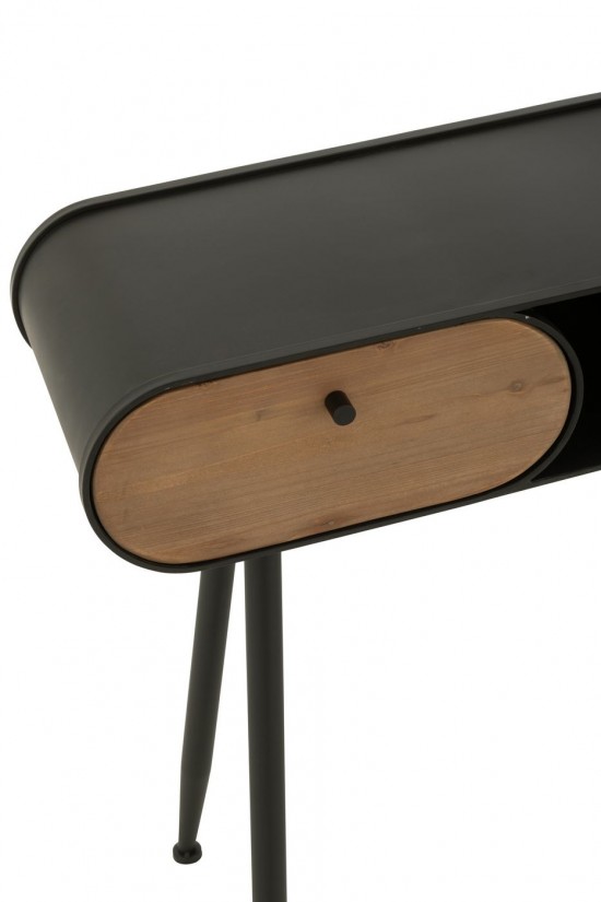 J-Line J Line tables de drapier murales Console Wood And Metal Table Console Bois De Sapin Noir Beige Clair.