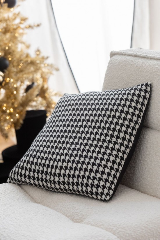 J-Line J Line coussins Coussin Pied De Poule Coton Blanc Noir.