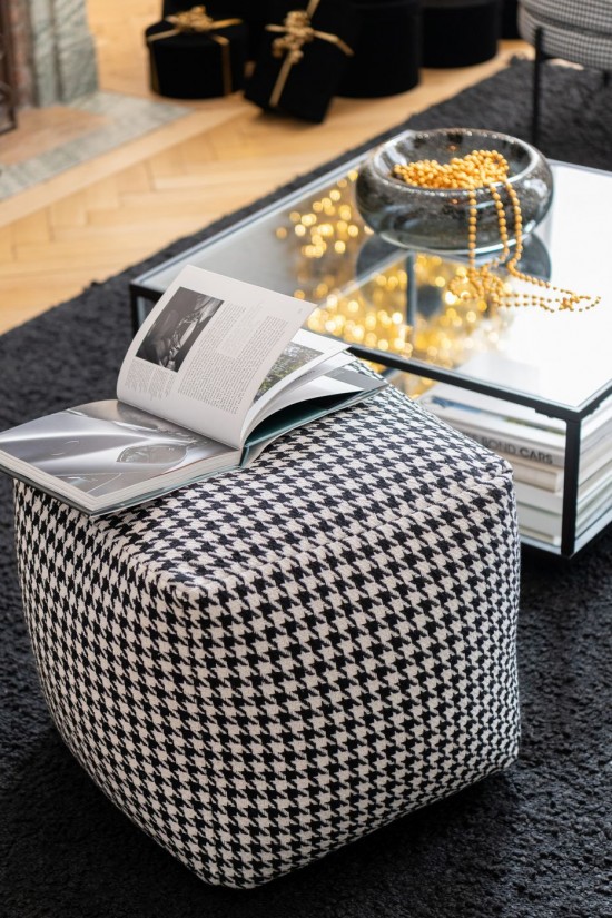 J-Line J Line poufs Pouf Pied De Poule Coton Blanc Noir.
