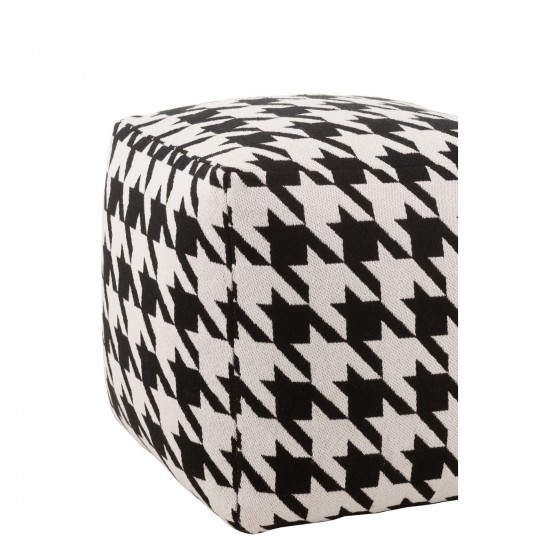 J-Line J Line poufs Jolipa Pouf Motif Large Pied De Poule Coton Blanc Noir.