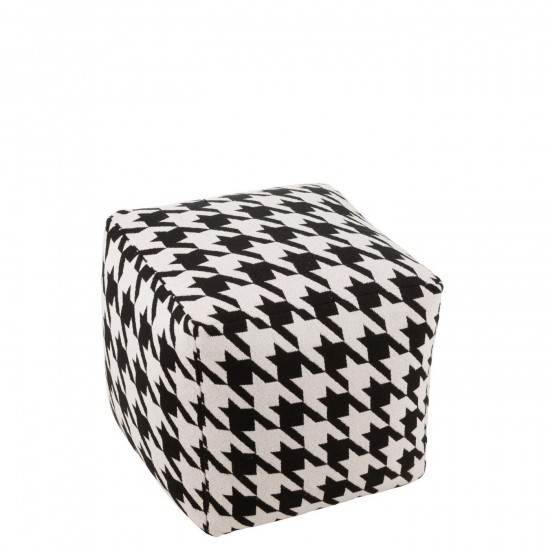 J Line Pouf Motif Large Pied De Poule Coton Blanc Noir L45xB45xH45 cm Jline 56313 by Jolipa 56313.