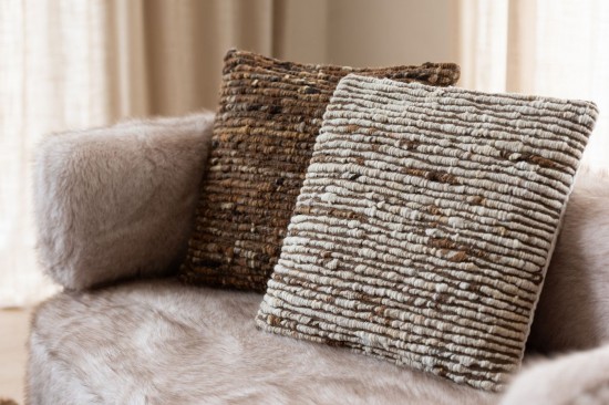 J-Line Cuscino Tessuto Lana Ecru/Marrone.