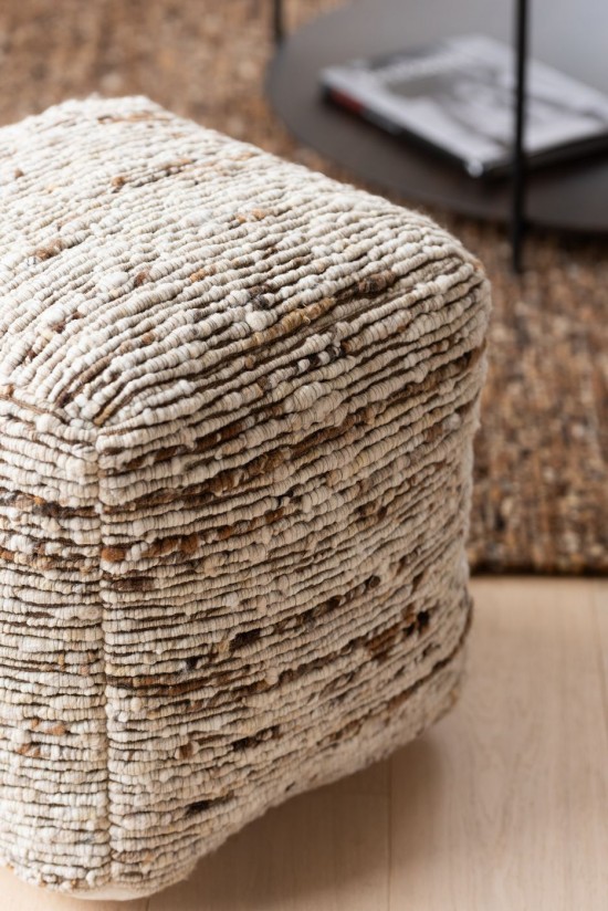 J Line Pouf Tissé Laine Écru Marron L45xB45xH45 cm Jline 56319 by Jolipa 56319.