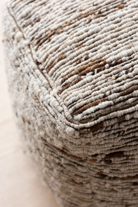 Jolipa Pouf Tessuto Lana Ecru/Marrone.