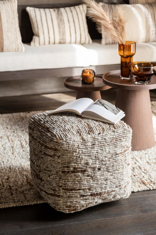 Jolipa Puf Tejido Lana Crudo/Marrón.