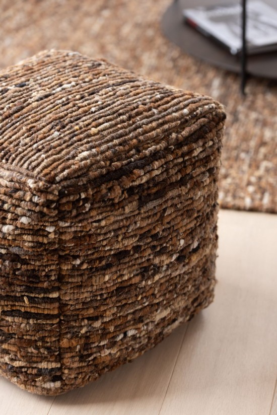 Jolipa Pouf Tissé Laine Marron.