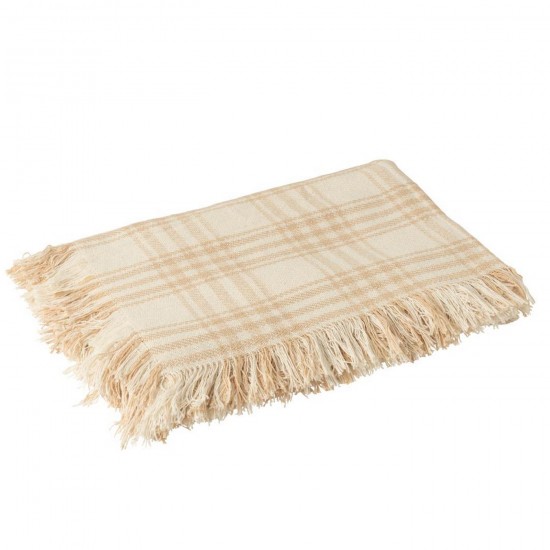 J Line Couverture Carreaux Coton Blanc Beige L130xB180 cm Jline 56325 by Jolipa 56325.