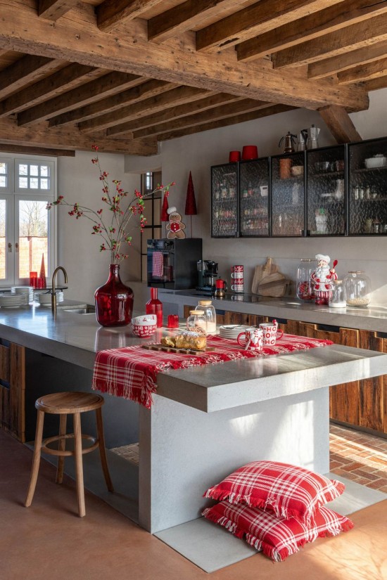 Jolipa Couverture Carreaux Coton Rouge Noël Blanc.