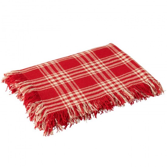 J Line Couverture Carreaux Coton Rouge Noël Blanc L130xB180 cm Jline 56327 by Jolipa 56327.