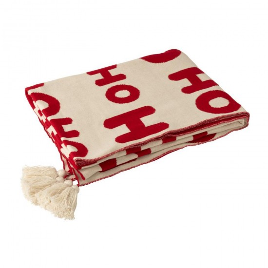 J Line Couverture Hohoho Polyester Rouge Noël Blanc L130xB170 cm Jline 56333 by Jolipa 56333.