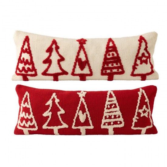 J Line Coussin Sapin De Noël Polyester Rouge Noël Blanc L30xB80xH15 cm Jline 56334 by Jolipa 56334 Assortiment de 2 pcs.