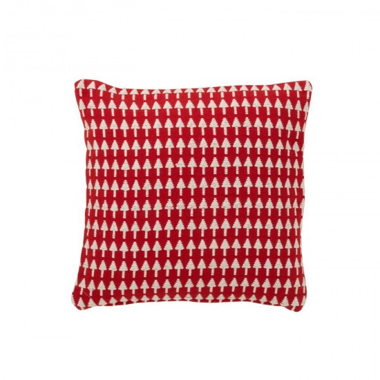 J Line Coussin Sapin De Noël Coton Rouge Noël Blanc L45xB45xH15 cm Jline 56336 by Jolipa 56336.