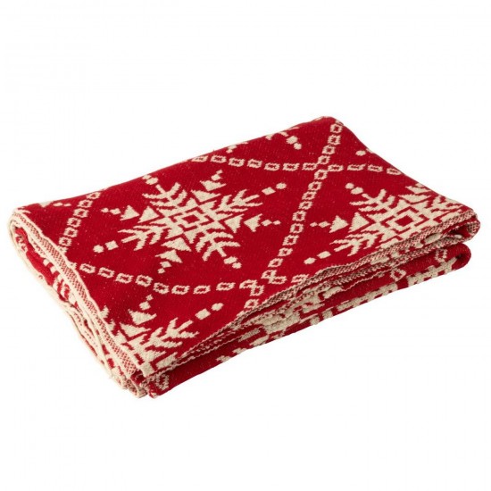 J Line Couverture Flocons De Neige Coton Rouge Noël Blanc L130xB180 cm Jline 56340 by Jolipa 56340.