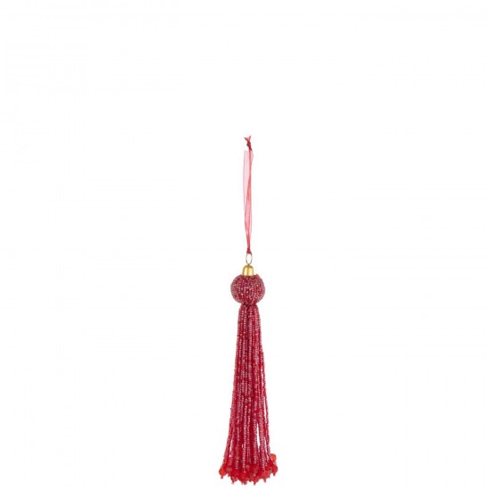 J Line Suspension Pompon Perles Rouge Noël L2xB2xH16 cm Jline 56369 by Jolipa 56369.