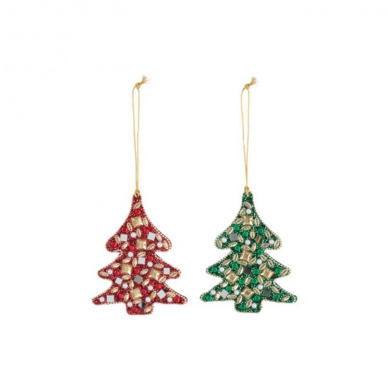 J Line Suspension Sapin De Noël Perles Mdf Rouge Noël Vert Émeraude L10xH11 cm Jline 56378 by Jolipa 56378 Assortiment de 2 pc.