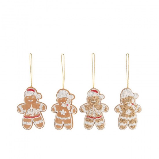 J Line Suspension Bonhomme En Pain D'Épice Velours Perles Caramel Blanc L9xB2xH11 cm Jline 56379 by Jolipa 56379 Assortiment d.