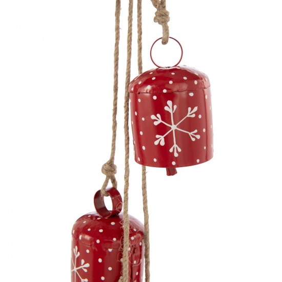 J-Line J Line guirlandes suspendues Jolipa Suspension 7 Cloches Flocons Fer Blanc Rouge Noël Assortiment De 2.