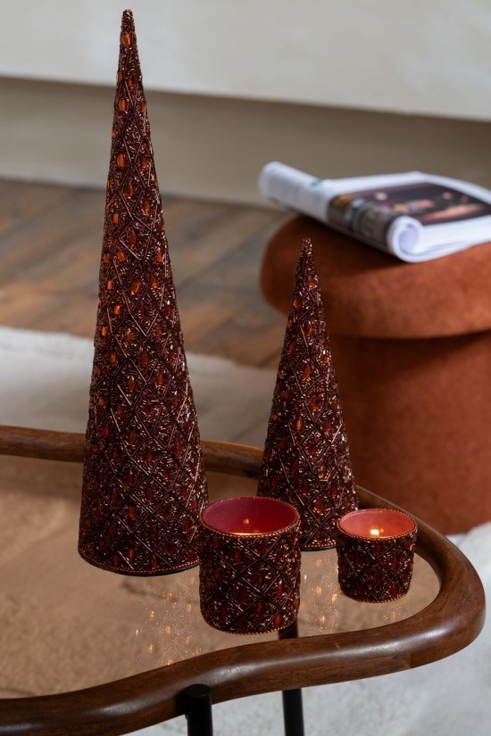 Jolipa Photophore Verre Perles Marron Foncé Rouille Small.